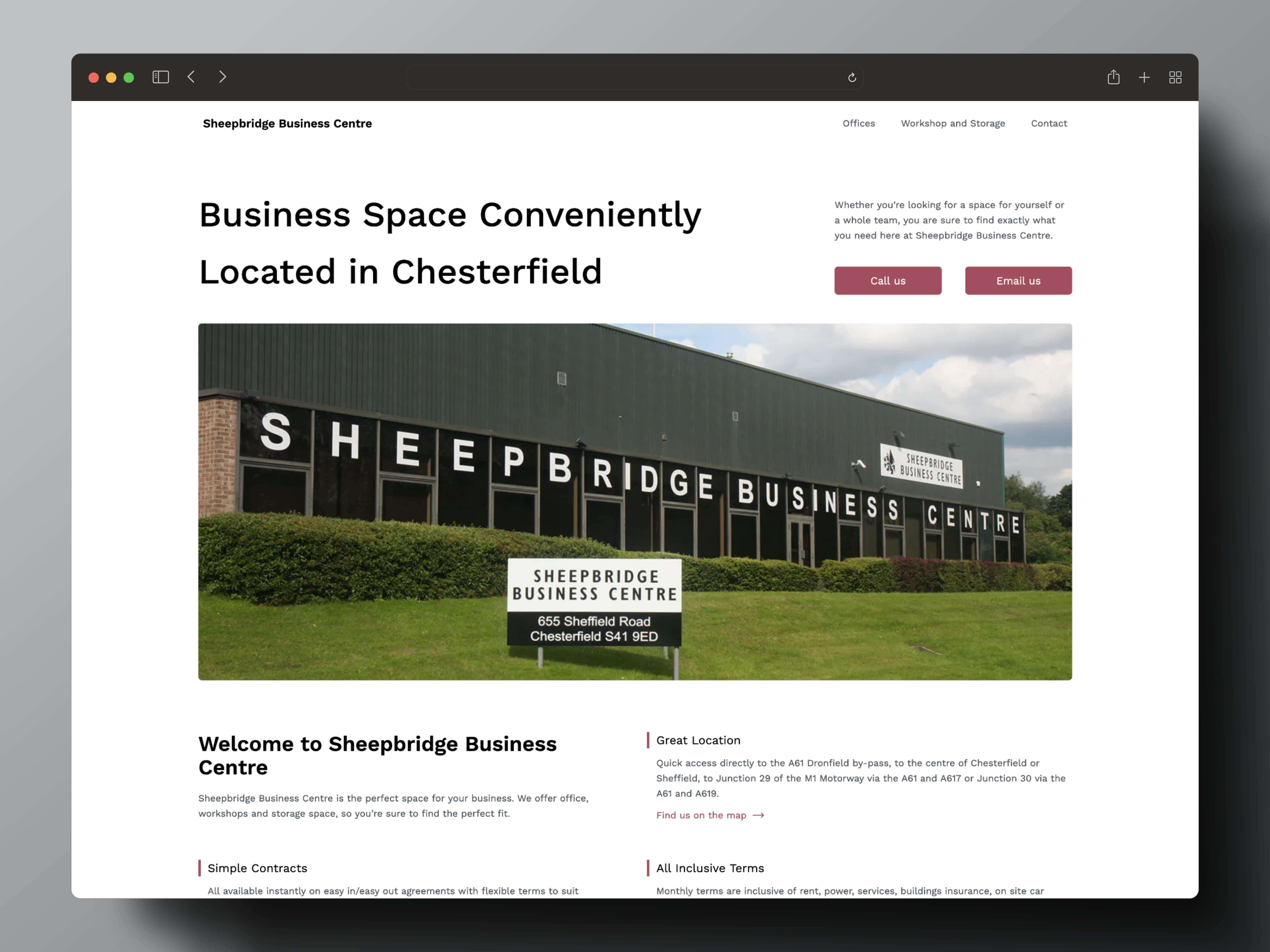 Desktop View of Sheepbridge Business Centre Website - Client Project