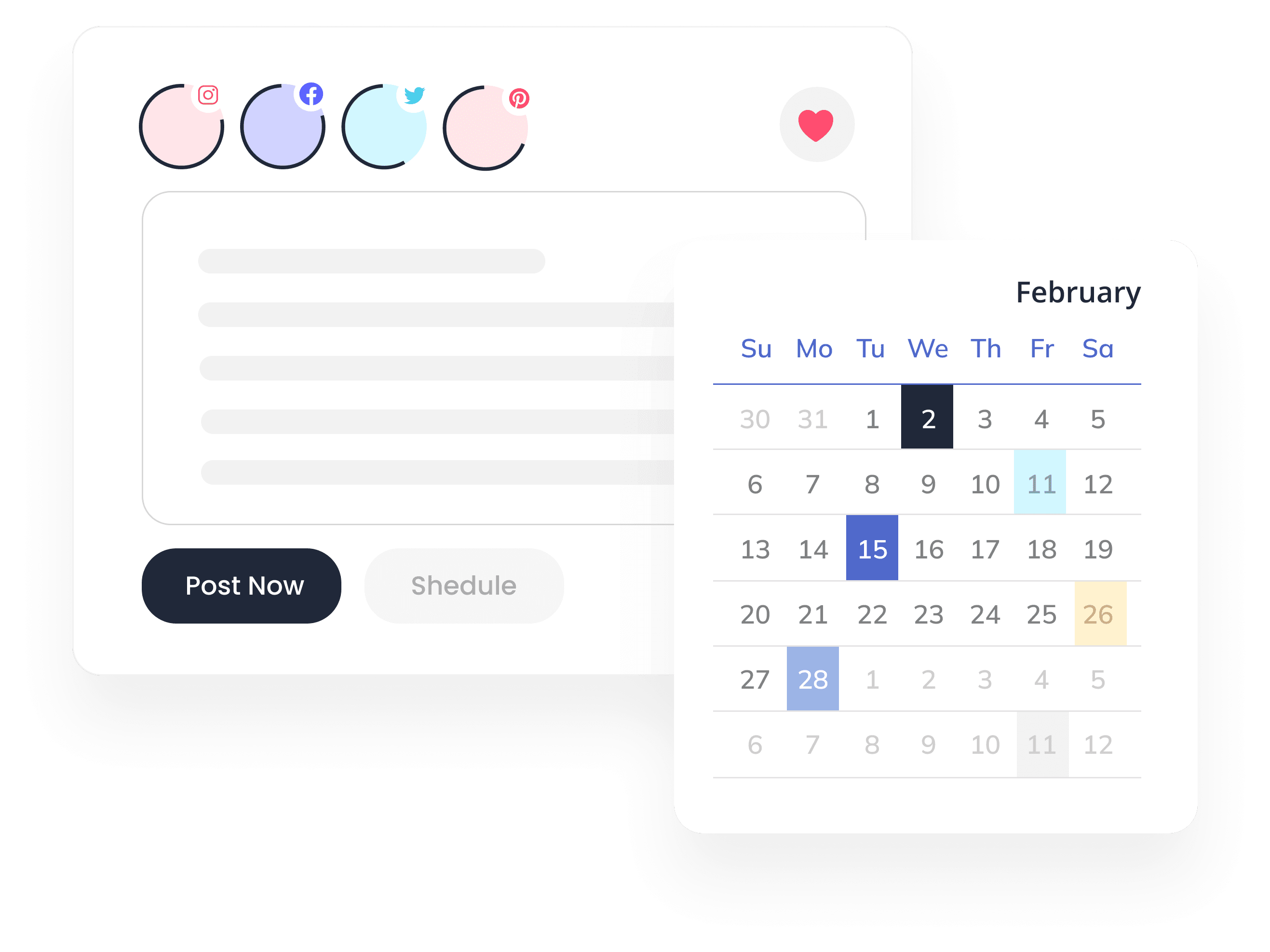 Social Media Content Calendar - Calendar and Placeholder with Post Button