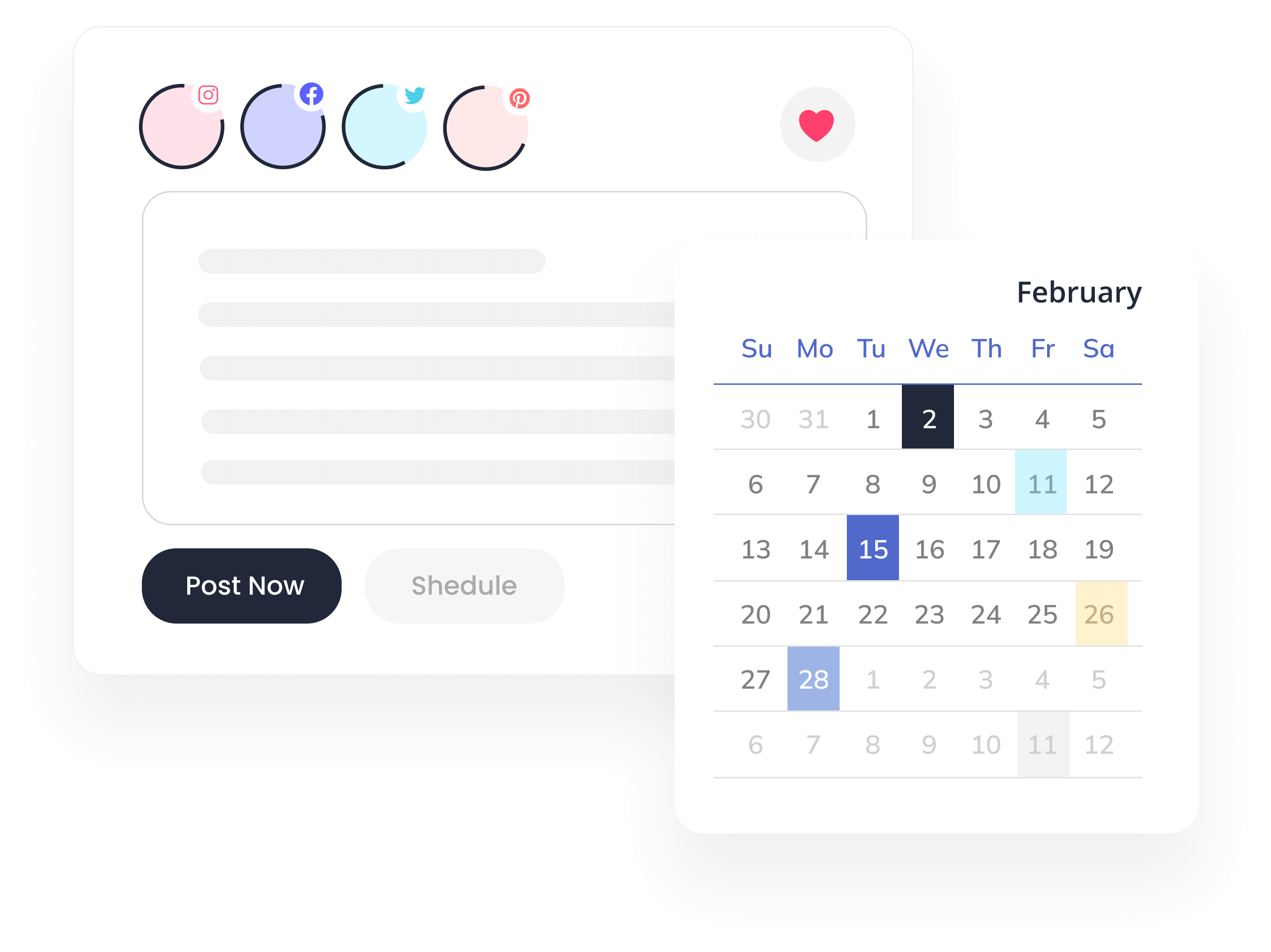 Social Media Content Calendar - Calendar and Placeholder with Post Button